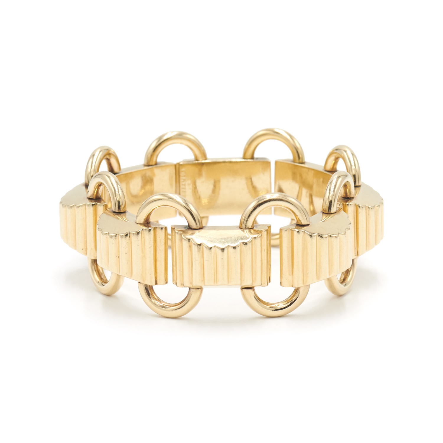 Retro 14K Yellow Gold Ribbed Link Bracelet by Cartier | Fred Leighton