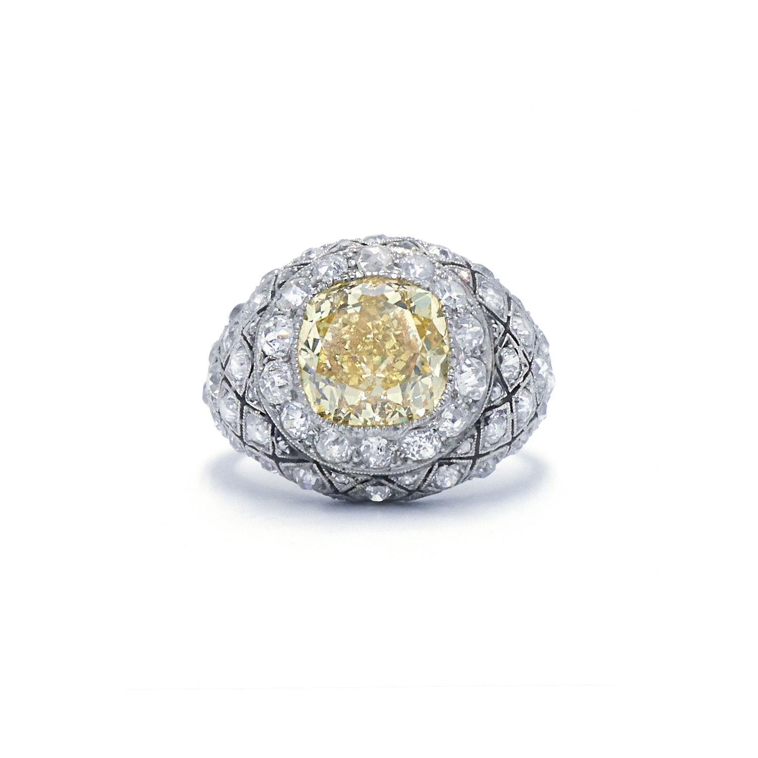 Art Deco Fancy Vivid Yellow Diamond Ring by JE Caldwell Fred Leighton