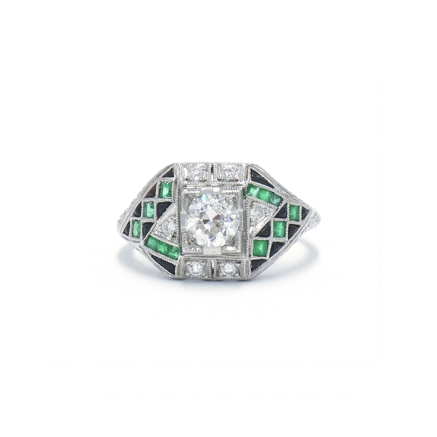 Art Deco Diamond Emerald And Onyx Ring Fred Leighton